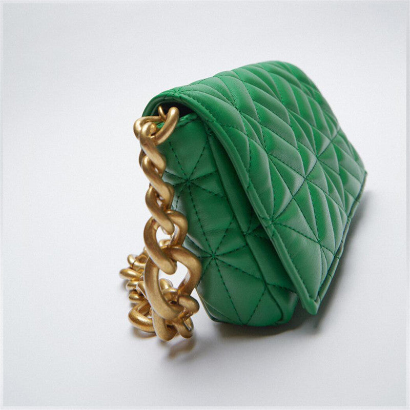 New Adorable Women's Handbag Green Small Flap Shoulder Bag In Thick Metal Chain Women's Clutch Bags Luxury Ladies Shoulder Purse