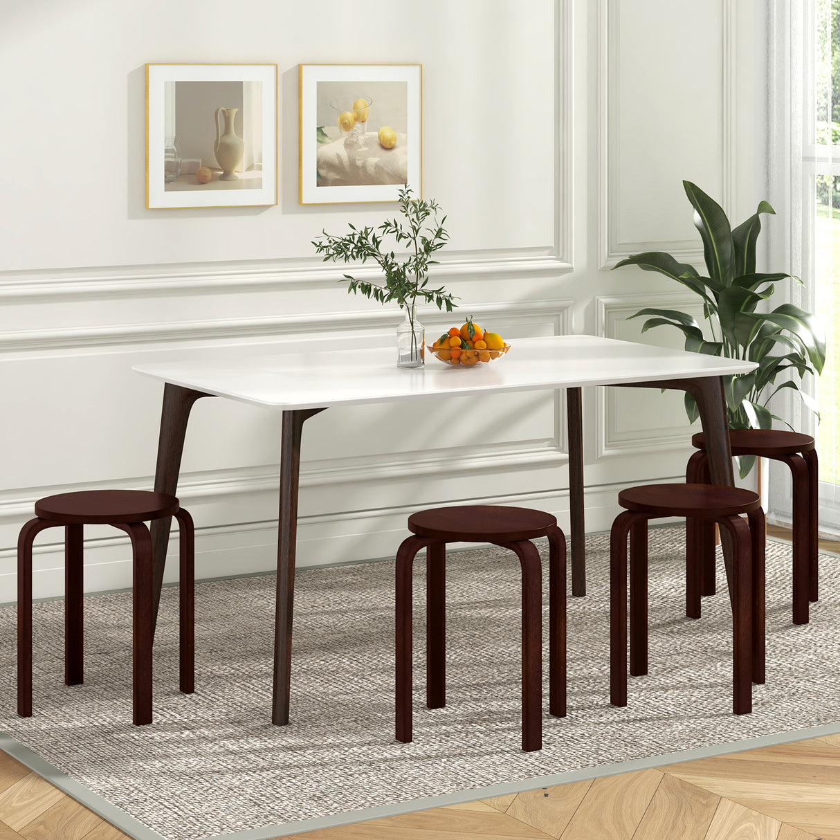 Set of 4 18 Inch Wood Home Backless Dining Chairs-Natural