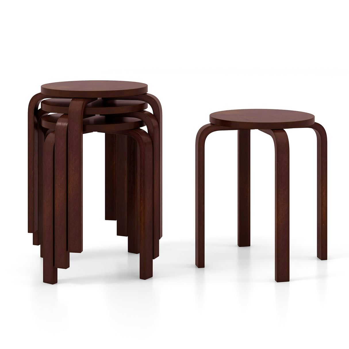 Set of 4 18 Inch Wood Home Backless Dining Chairs-Natural