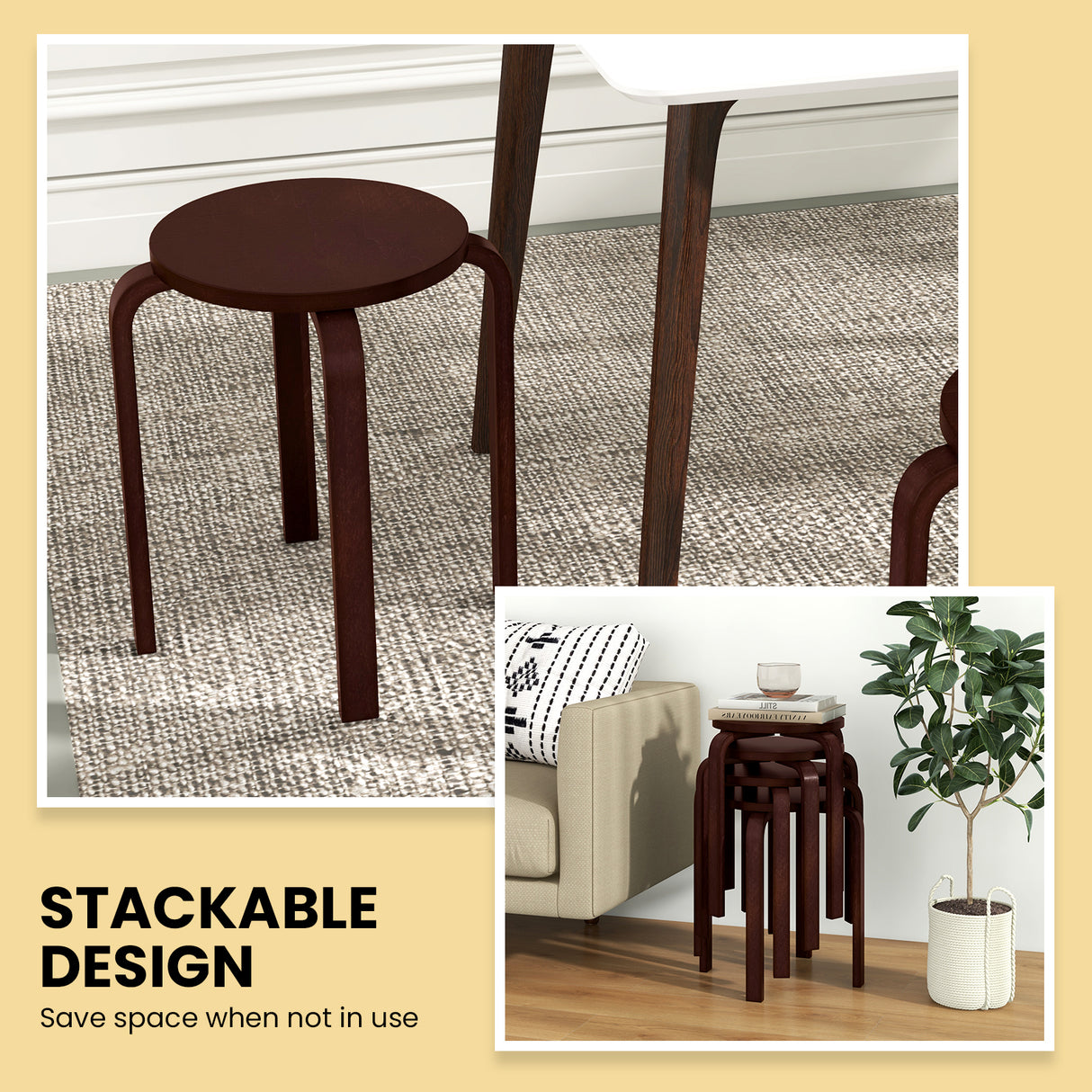 Set of 4 18 Inch Wood Home Backless Dining Chairs-Natural