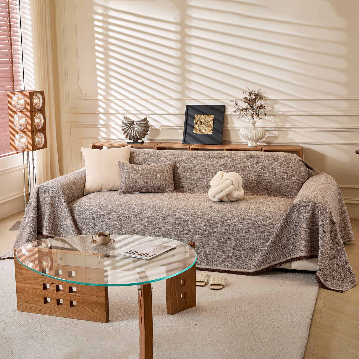 Natural Textured Linen Couch Cover, Breathable & Hypoallergenic Furniture Protector