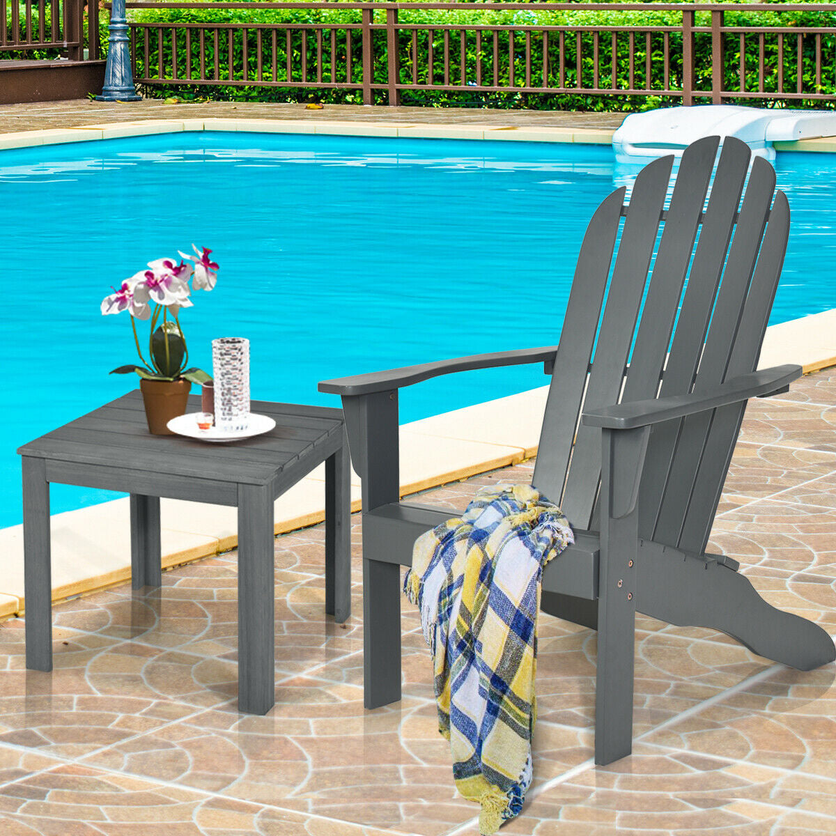 Acacia Wood Outdoor Adirondack Chair with Ergonomic Design-Natural