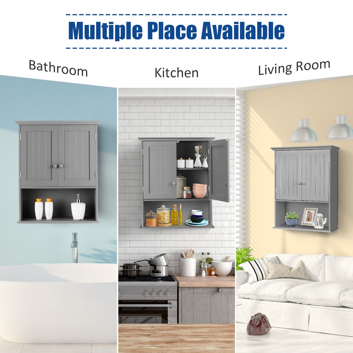 2-Door Wall Mount Bathroom Storage Cabinet with Open Shelf-White