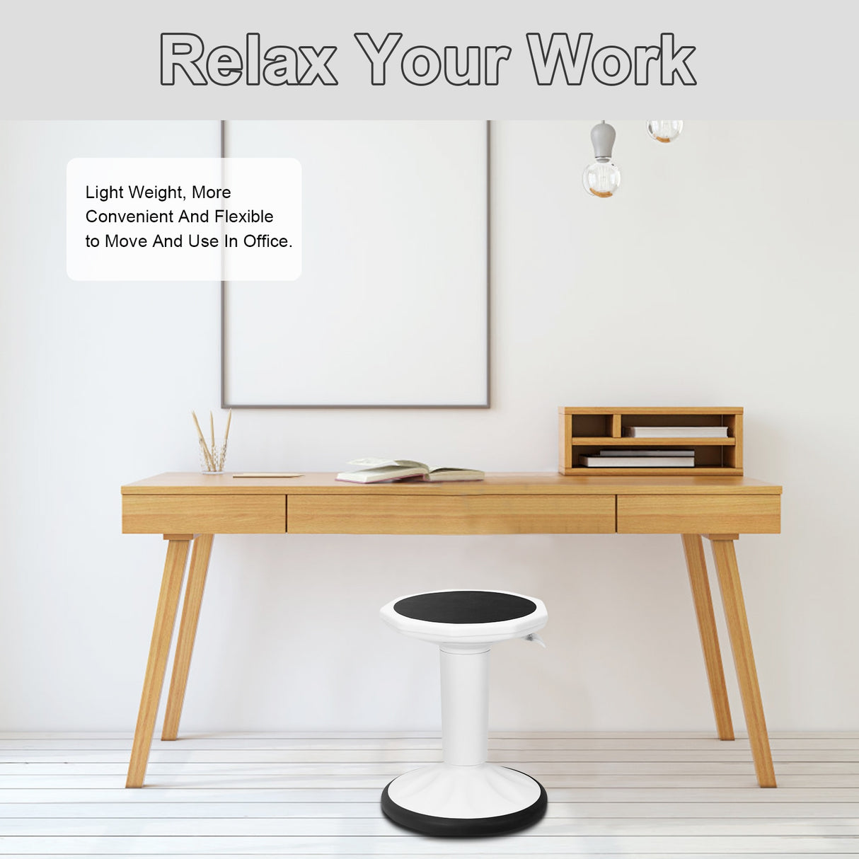 Adjustable Active Learning Stool Sitting Home Office Wobble Chair with Cushion Seat -Black