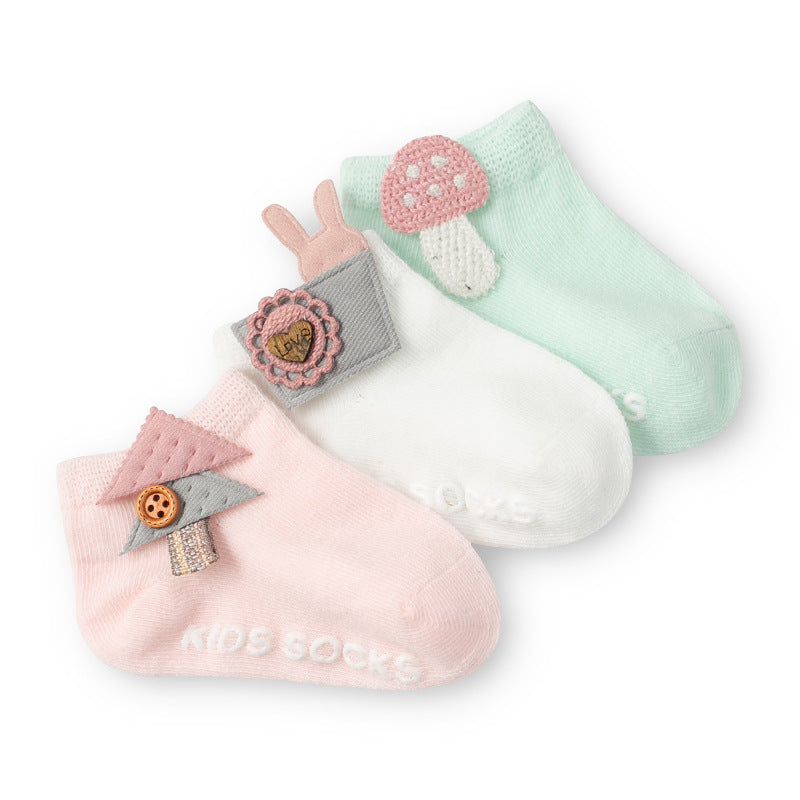 3 Pair/ SET Baby Newborn Cotton Ankle Socks for Toddler Baby Girls Anti-slip Floor Sock Bowknot Flower Socks For Baby and Kids from 0-24M