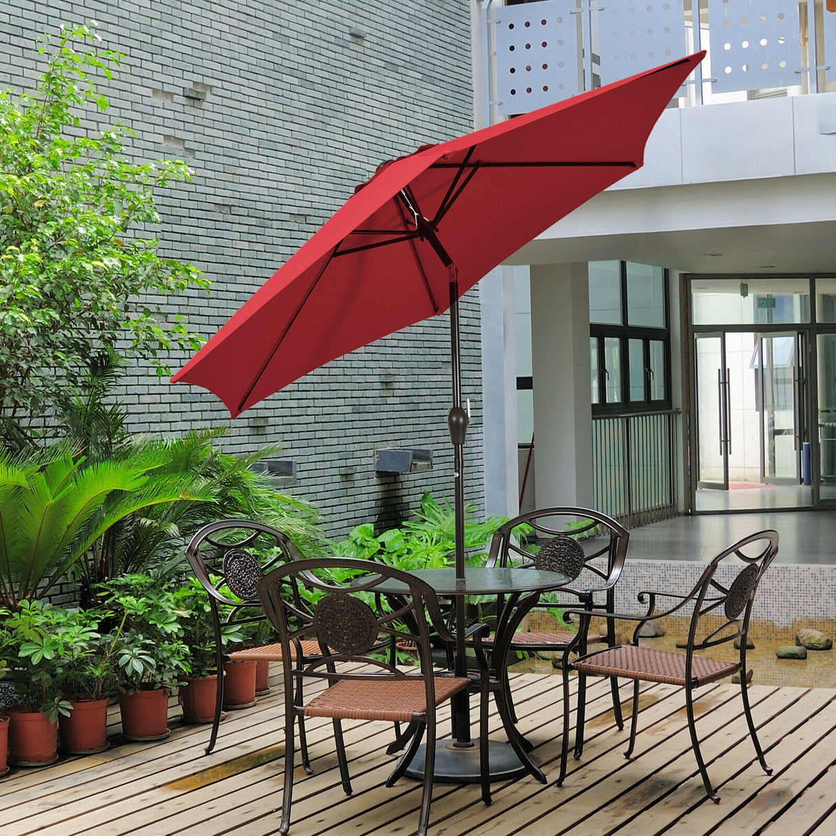 9 ft Patio Outdoor Umbrella with Crank-Orange