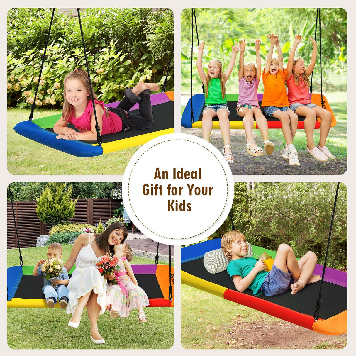 60 Inches Platform Tree Swing Outdoor with 2 Hanging Straps-Multicolor