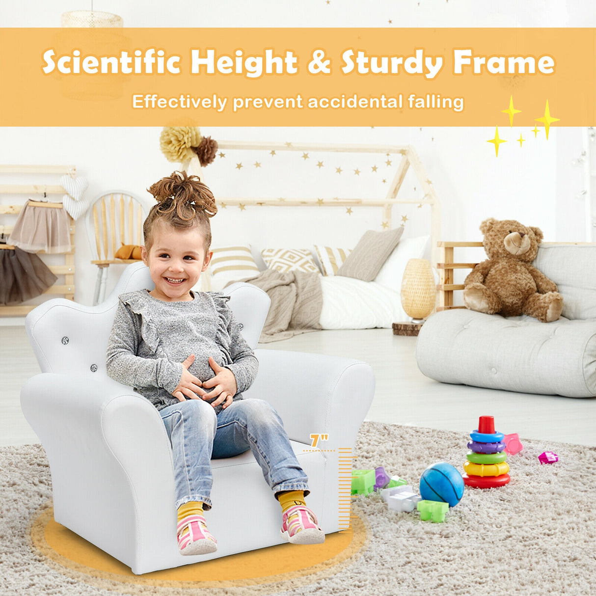 Pink Kids Sofa Armrest Couch with Ottoman-Pink