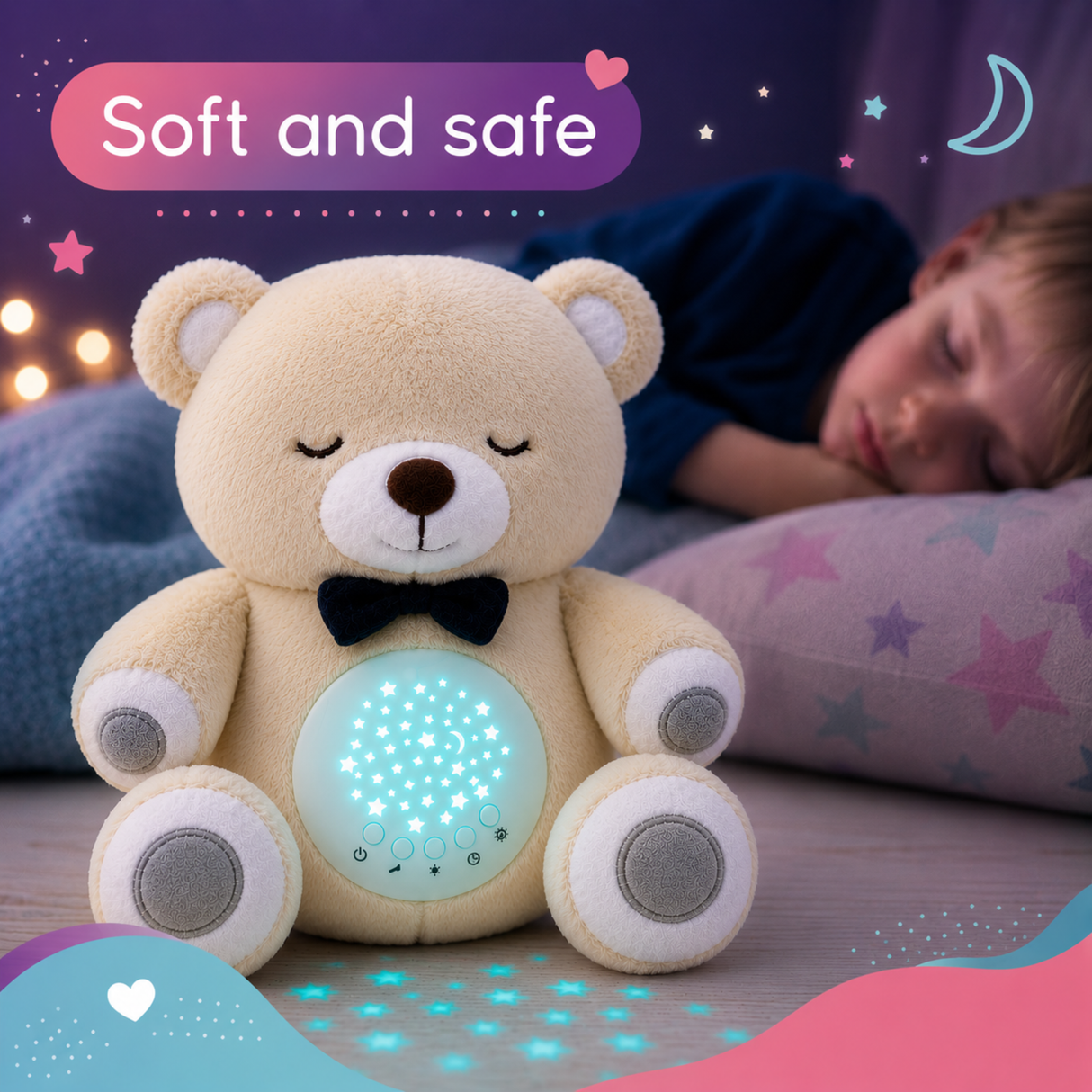 Lumipets Bear with Sound Nursery Night Light & Sound Soother for Babies