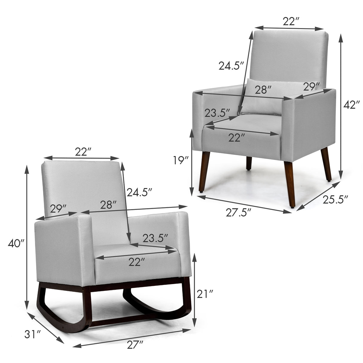 2-in-1 Fabric Upholstered Rocking Chair with Pillow-Beige