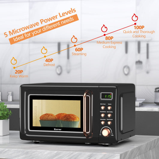 700W Retro Countertop Microwave Oven with 5 Micro Power and Auto Cooking Function-Golden