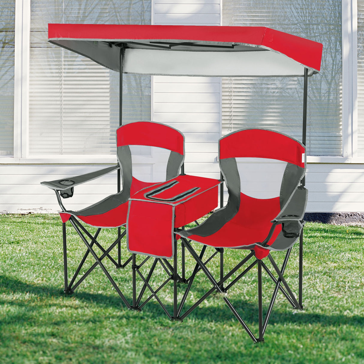 Patented Portable Folding Camping Canopy Chairs with Cup Holder-Blue