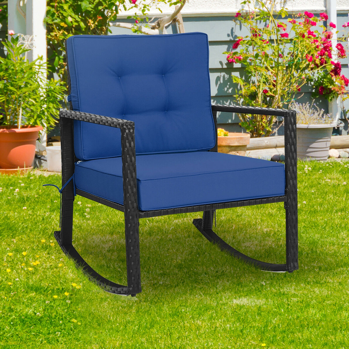 Patio Rattan Rocker Outdoor Glider Rocking Chair Cushion Lawn-Orange
