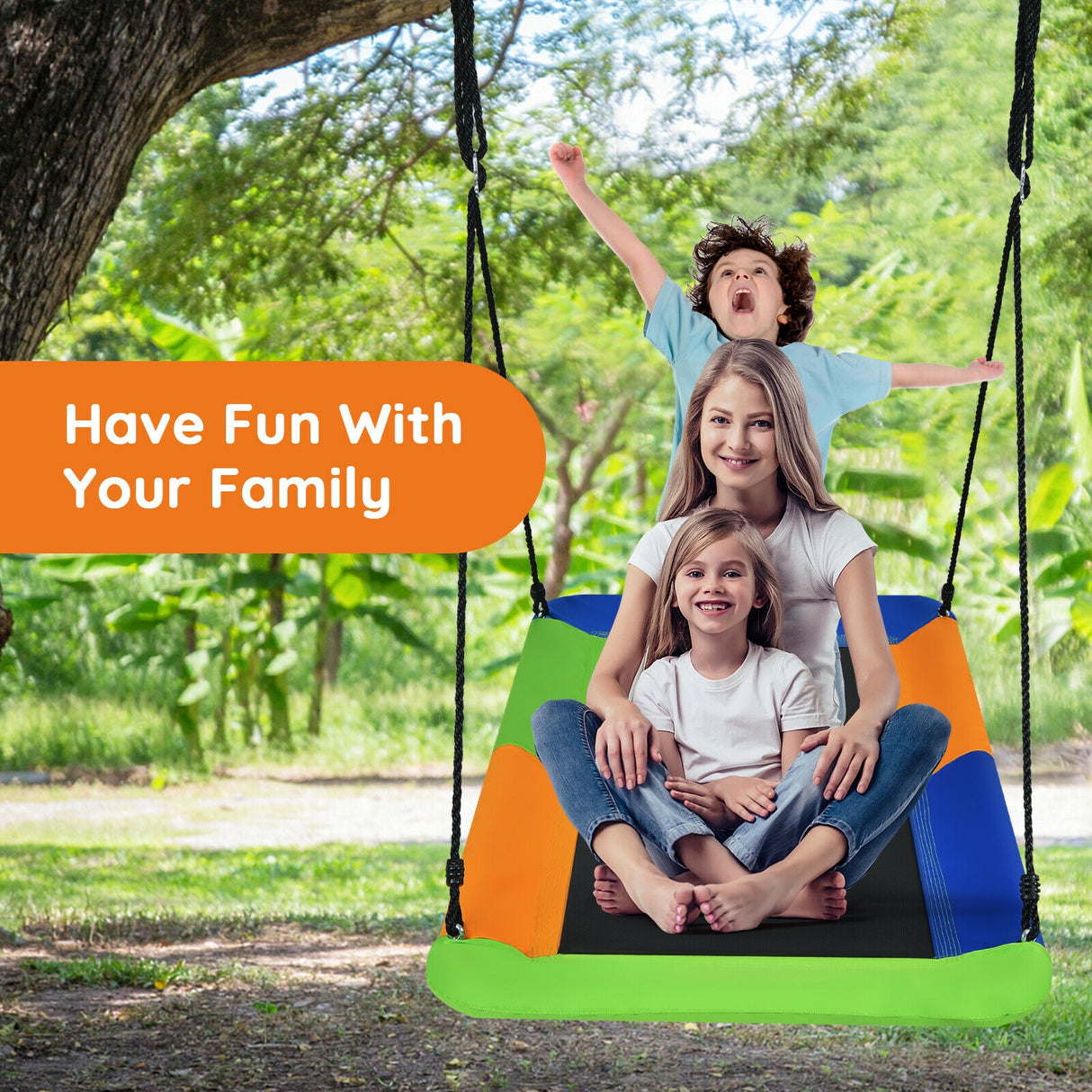 60 Inches Platform Tree Swing Outdoor with 2 Hanging Straps-Multicolor