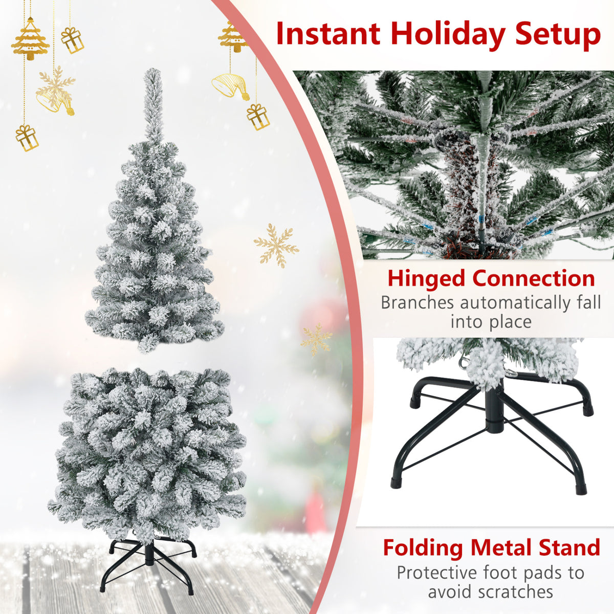 4.5 Feet Unlit Hinged Snow Flocked Artificial Pencil Christmas Tree with 242 Branch