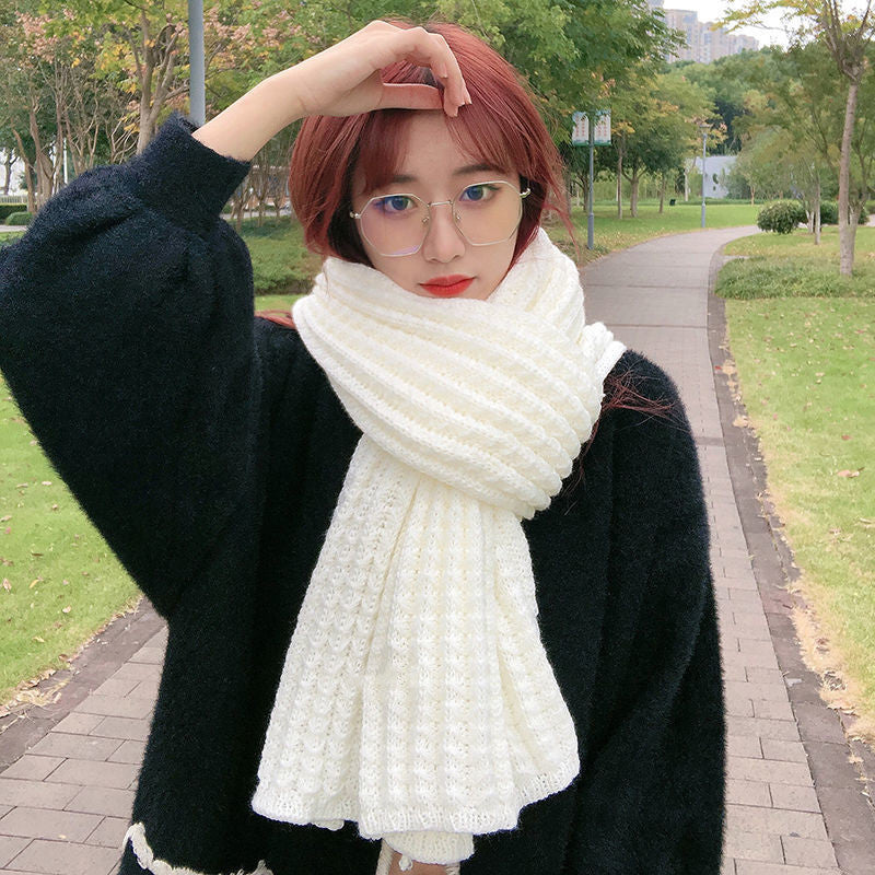 Winter Simple Soft Colorful Knitted Wool Scarf Solid Warm Scarves Lightweight Casual Couple Muffler Striped Elegant Hijab Cashmere Scarf Neck Scarf Christmas Gift For Women