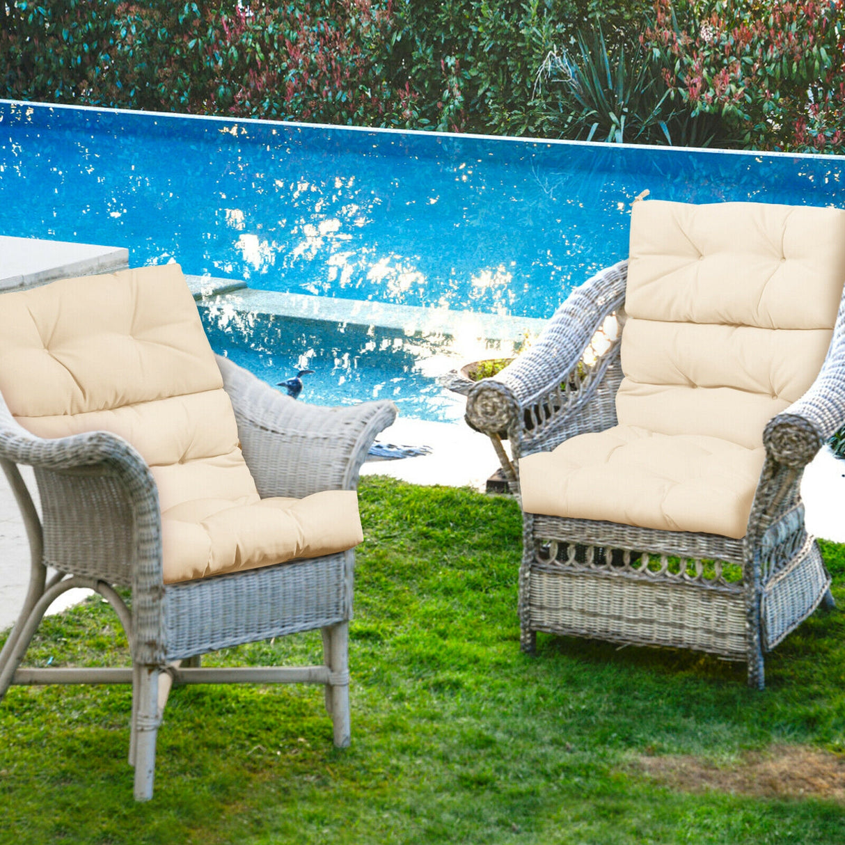 22 x 44 Inch Tufted Outdoor Patio Chair Seating Pad-Blue