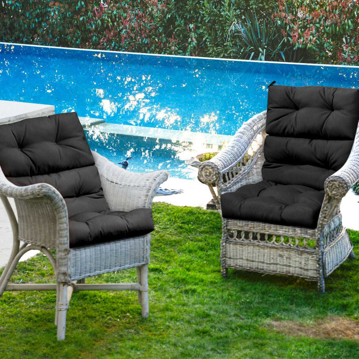 22 x 44 Inch Tufted Outdoor Patio Chair Seating Pad-Blue