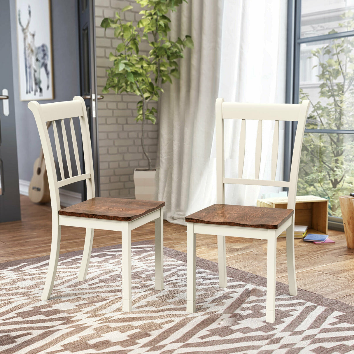 2 Pieces Solid Whitesburg Spindle Back Wood Dining Chairs-Black