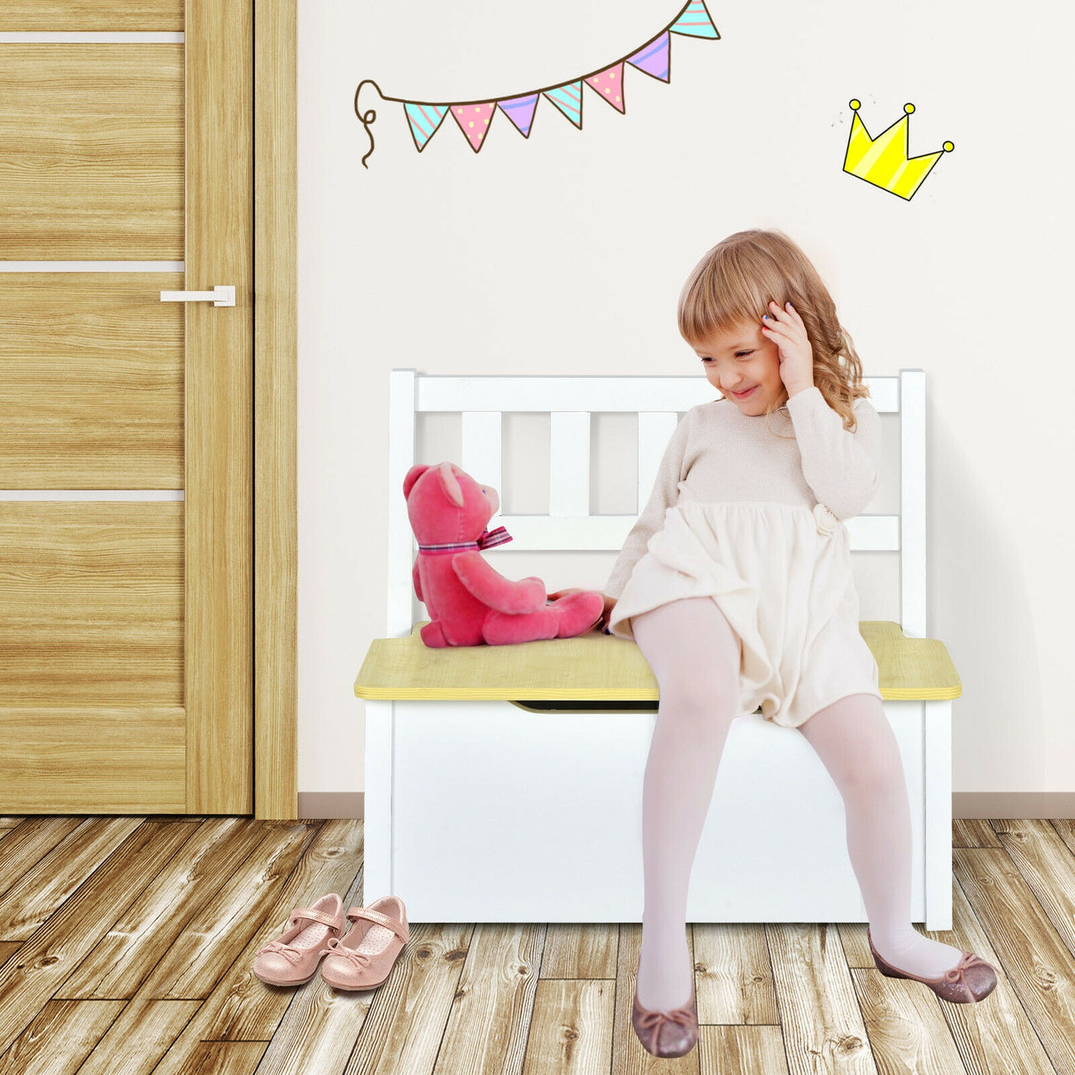 4 Pieces Kids Wooden Activity Table and Chairs Set with Storage Bench and Study Desk-Gray