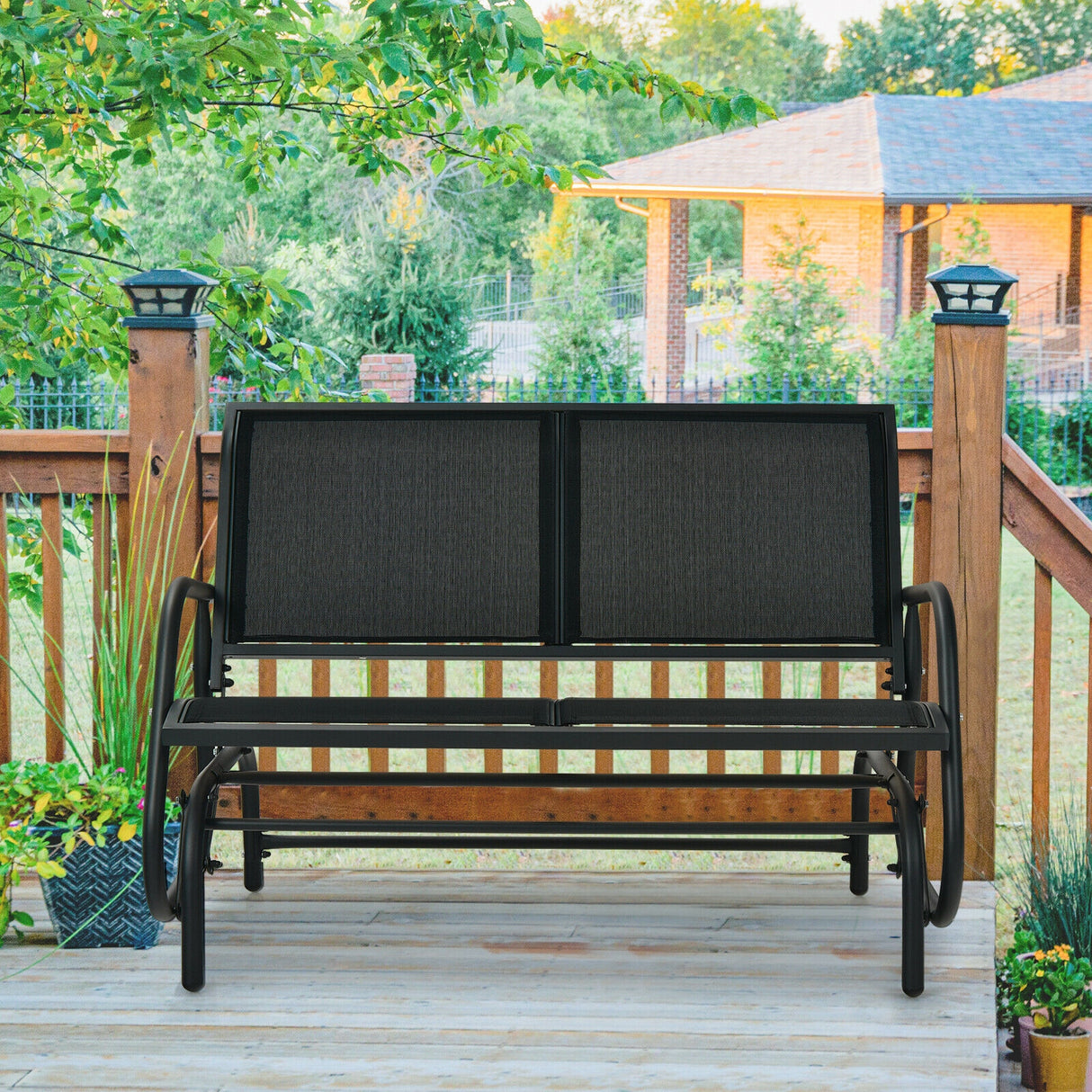 Swing Glider Chair 48 Inch Loveseat Rocker Lounge Backyard-Brown