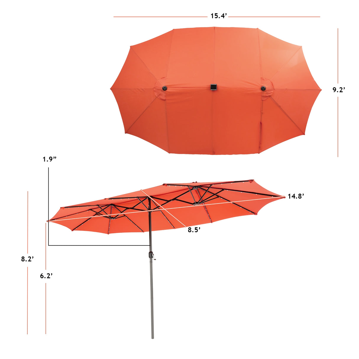 15 Feet Twin Patio Umbrella with 48 Solar LED Lights-Beige