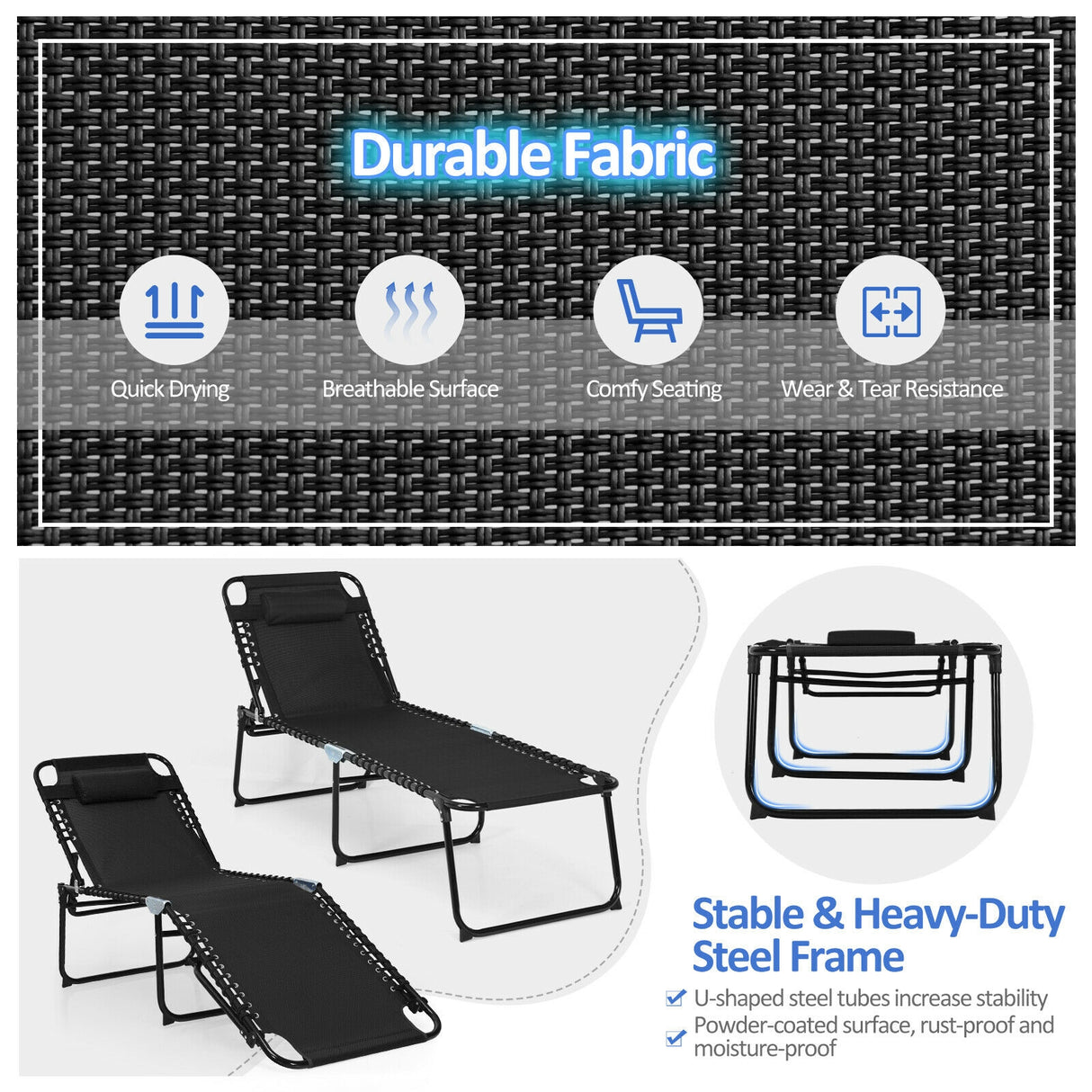 Foldable Recline Lounge Chair with Adjustable Backrest and Footrest-Gray
