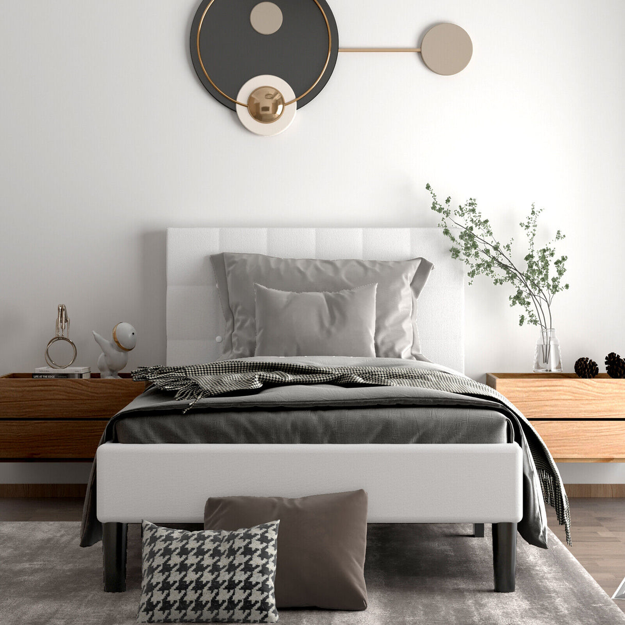 Platform Bed with Button Tufted Headboard-Gray