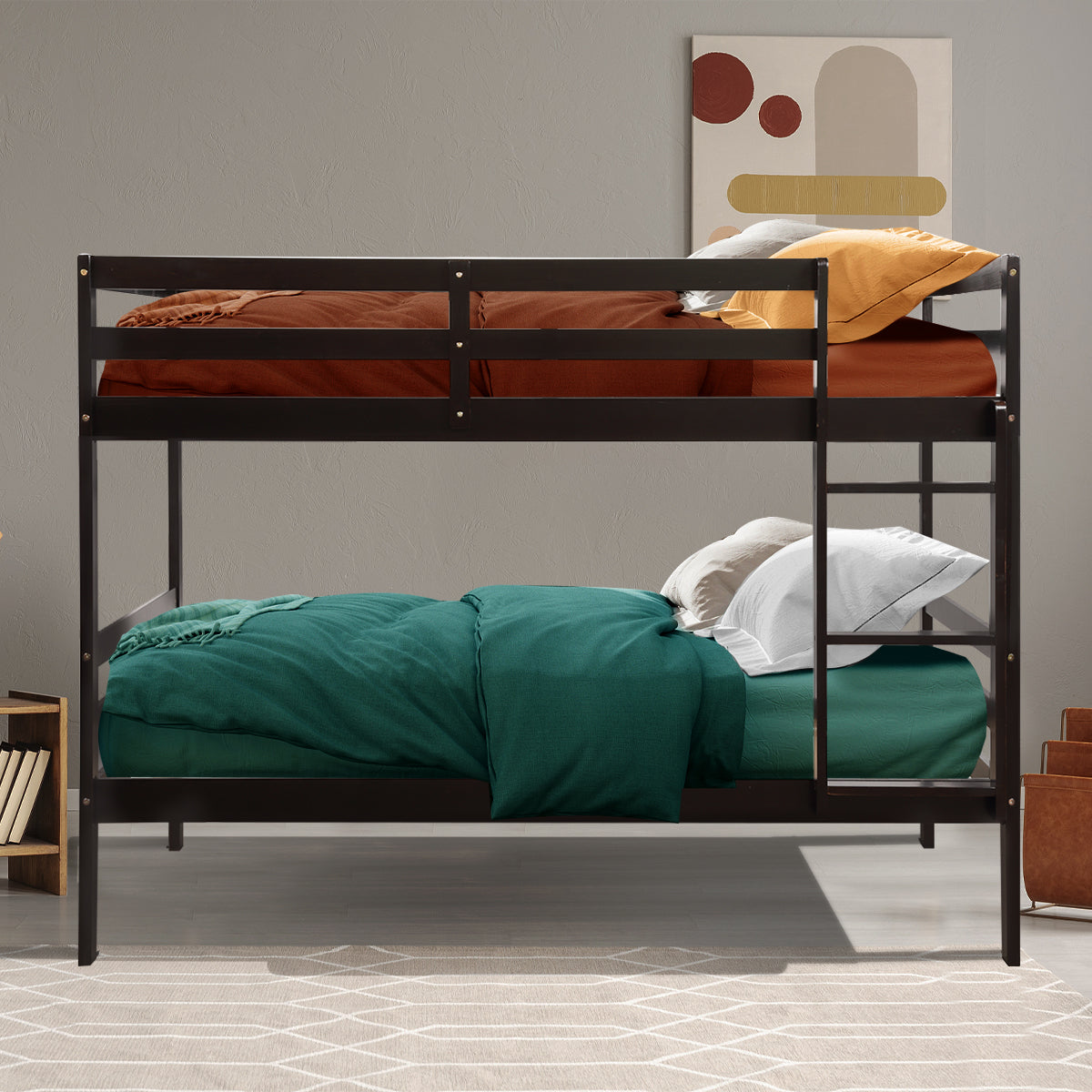 Twin Bunk Bed Children Wooden Bunk Beds Solid Hardwood-White