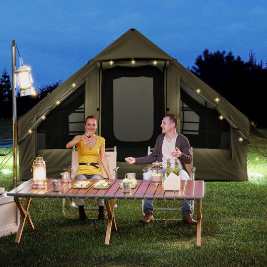 4-6 People Inflatable Camping Tent with 4 Mesh Screen Windows and 2 Doors-Green