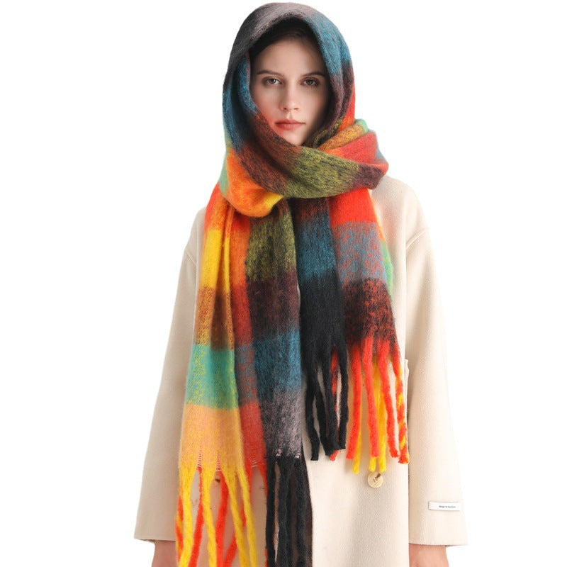 New Luxury Winter Soft Head Wraps Plaid Scarf Shawls Cashmere Warm Cashmere Scarves Rainbow For Women
