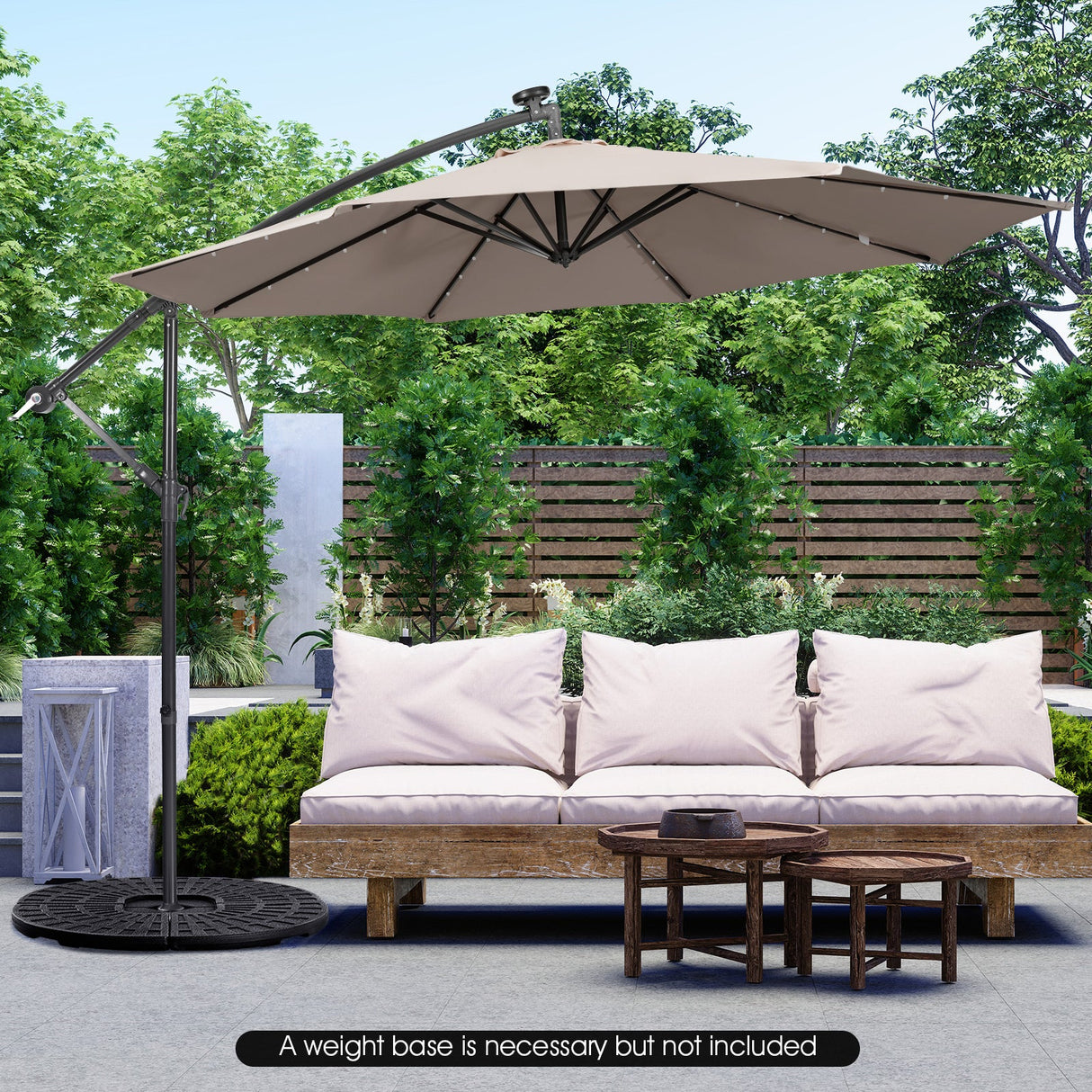 10 Feet Patio Solar Powered Cantilever Umbrella with Tilting System-Beige