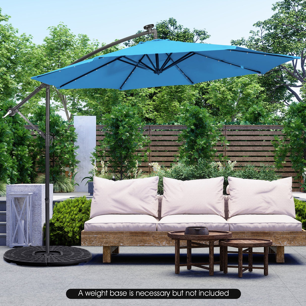 10 Feet Patio Solar Powered Cantilever Umbrella with Tilting System-Blue by DirectDeals