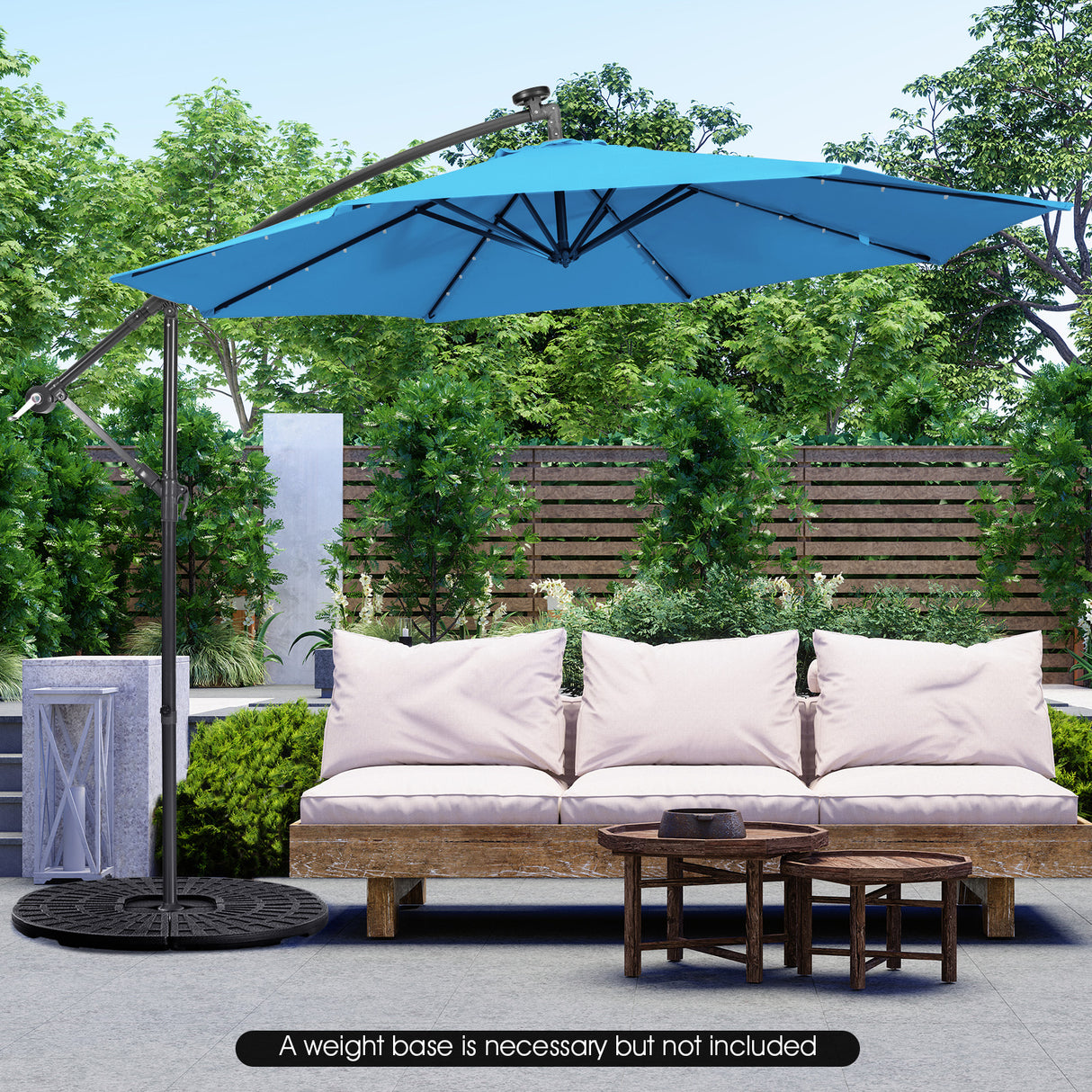 10 Feet Patio Solar Powered Cantilever Umbrella with Tilting System-Beige
