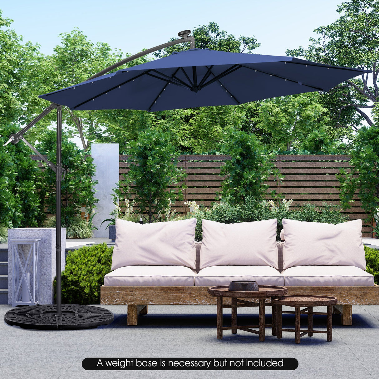 10 Feet Patio Solar Powered Cantilever Umbrella with Tilting System-Navy by DirectDeals