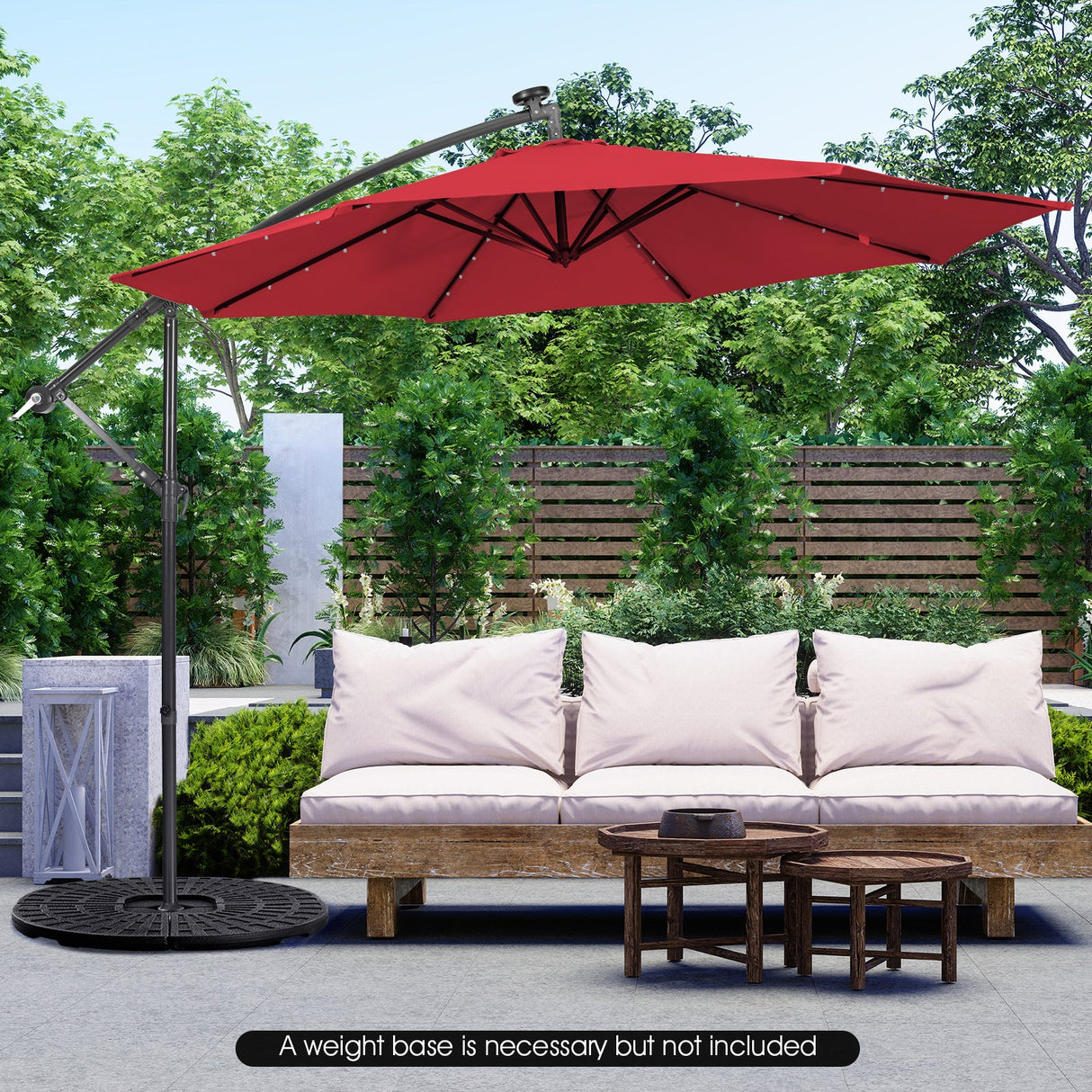 10 Feet Patio Solar Powered Cantilever Umbrella with Tilting System-Red by DirectDeals