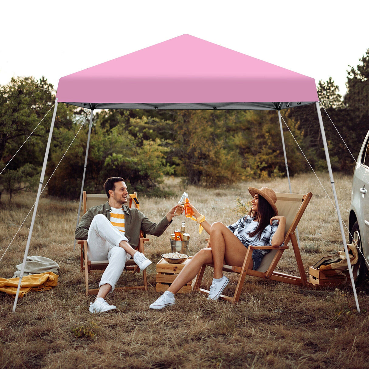 10 x 10 Feet Outdoor Instant Pop-up Canopy with Carrying Bag-Pink by DirectDeals