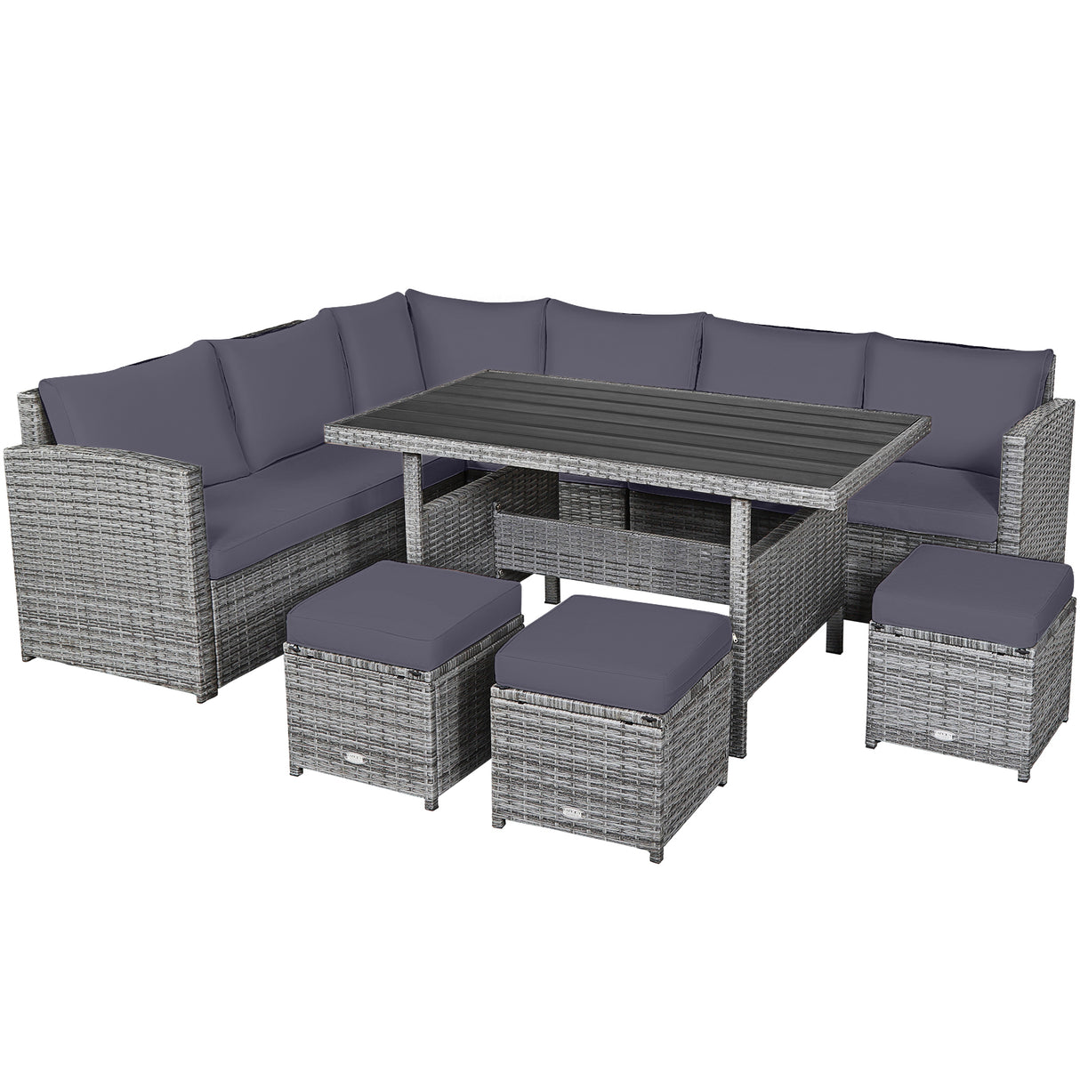 7 Pieces Patio Rattan Dining Furniture Sectional Sofa Set with Wicker Ottoman-Red