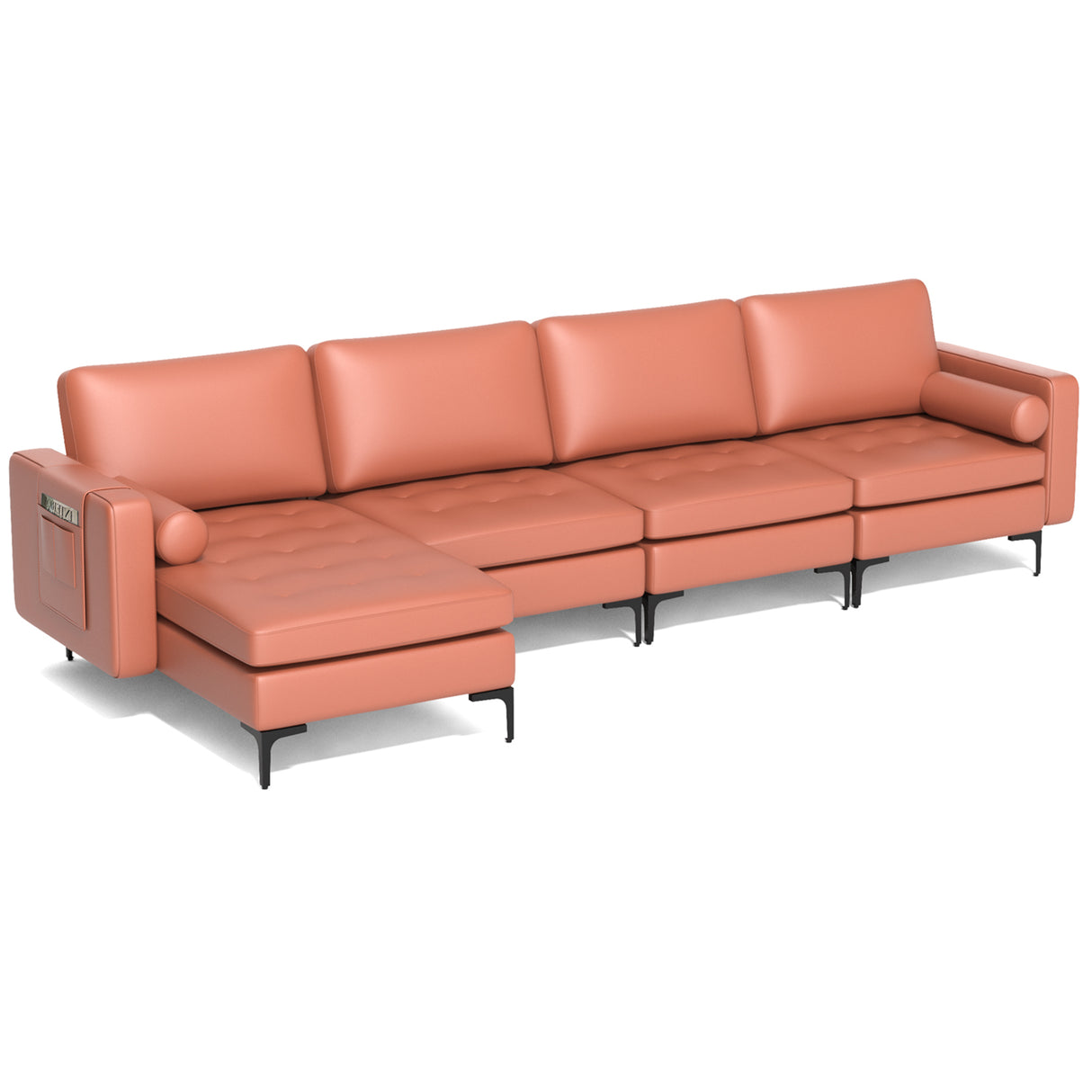 Modular L-shaped 4-Seat Sectional Sofa with Reversible Chaise and 2 USB Socket-Pink