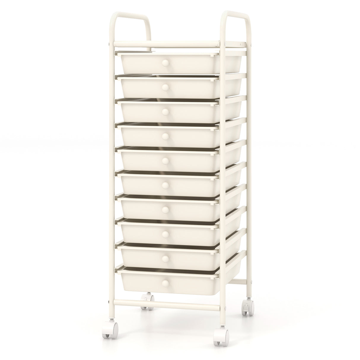 10 Drawer Rolling Storage Cart Organizer with 4 Universal Casters-White