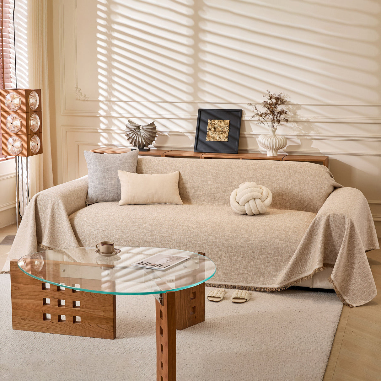 Natural Textured Linen Couch Cover, Breathable & Hypoallergenic Furniture Protector