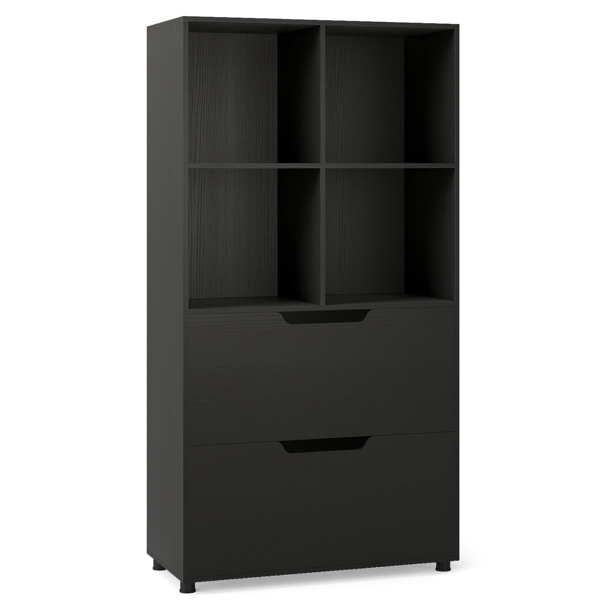 4-Cube Bookcase with 2 Drawers 51 inch 5-Tier Tall Freestanding Bookshelf-Black