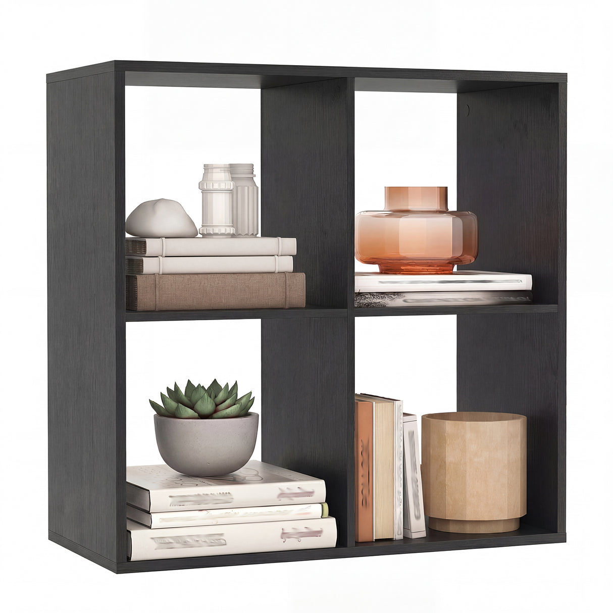 4 Cube Bookshelf with Back Guardrail for Living Room Bedroom-Black