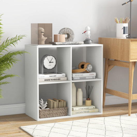 4 Cube Bookshelf with Back Guardrail for Living Room Bedroom-White