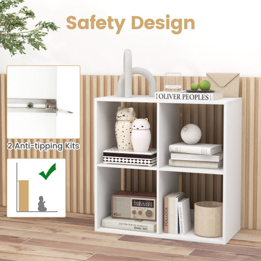 4 Cube Bookshelf with Back Guardrail for Living Room Bedroom-White