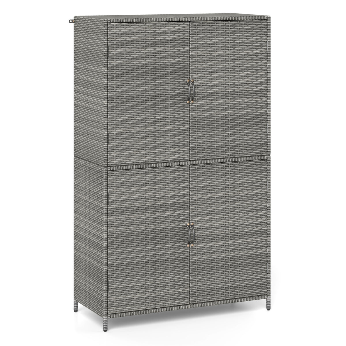 4-Door Rattan Vertical Storage Shed with Adjustable Shelves-Gray