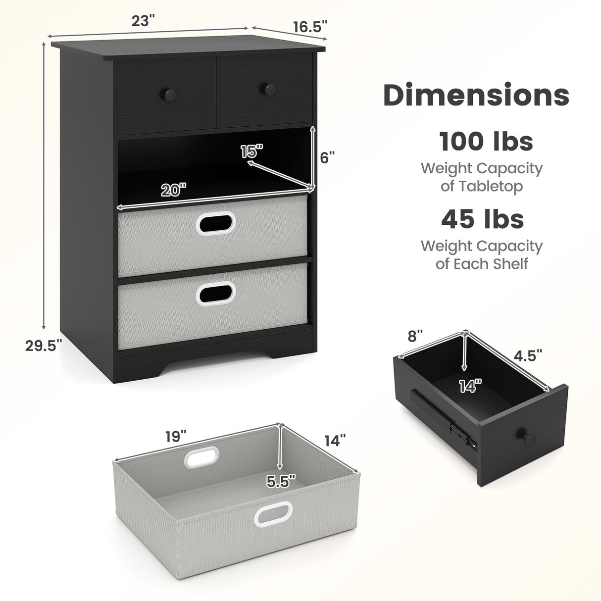4-Drawer Dresser Modern Chest Storage Organizer with Open Shelves-Black