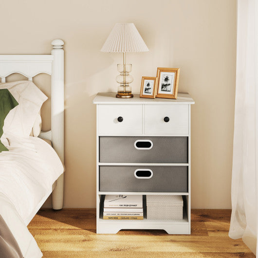 4-Drawer Dresser Modern Chest Storage Organizer with Open Shelves-White