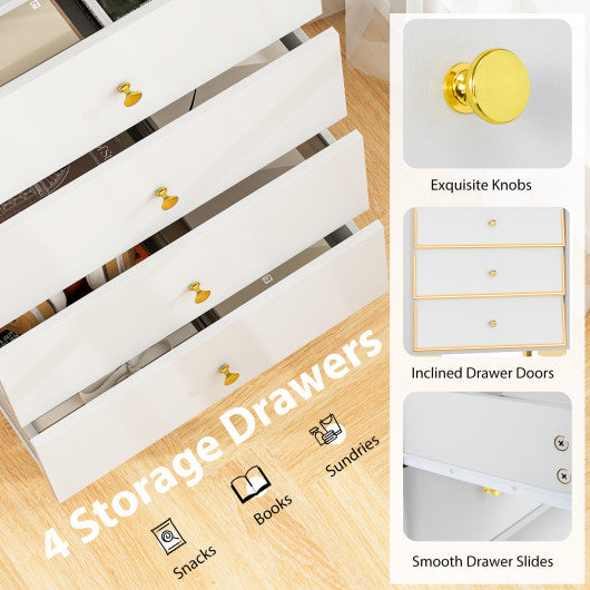 4 Drawer Modern Storage Cabinet with Flip Up Fluted Glass Door-Gray and White