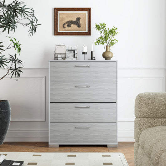 4 Drawer Storage Cabinet with Metal Legs Handles with Anti-Toppling Devices-Gray